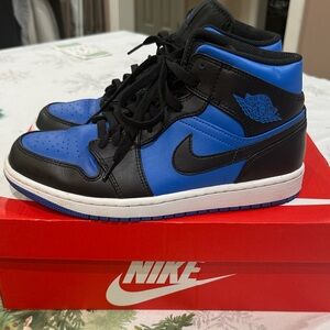 Air Jordan 1 Mid Men’s Black and Blue Sneakers